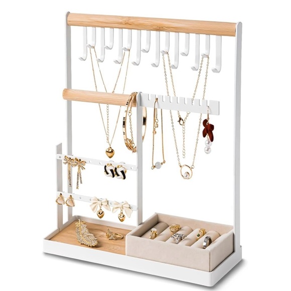 Bundle of 2 Jewelry Organizers Faux Wood and White and Silver Metal - Picture 4 of 14